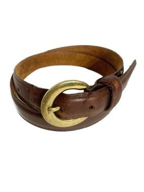 Jones New York Smooth Leather Belt Belt Keeper Round Brass Toned Buckle Brown 🟤